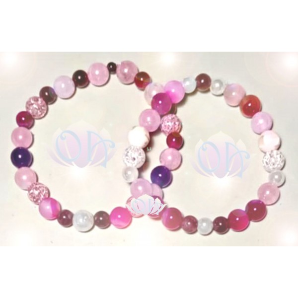 PULSEIRA ANCESTRAL - 3º RAIO - CHAMA ROSA (C/ PEDRAS PRECIOSAS)
